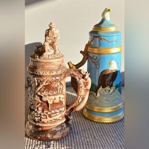 Rustic Brown and Blue Ceramic Beer Steins
